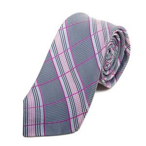 Dion Grey and Pink Check Silk Tie